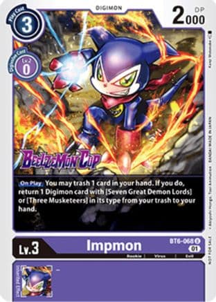 Impmon (Beelzemon Cup Participation) — Starter Deck 14: Beelzemon Advanced Deck Set Pre-Release Cards Digimon Card Game card by Akiyoshi Hongo, Toei Animation