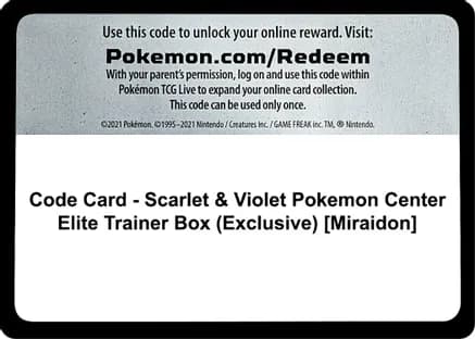 Code Card - Scarlet & Violet Pokemon Center Elite Trainer Box (Exclusive) [Miraidon] — SV01: Scarlet & Violet Base Set