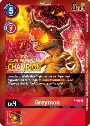 Greymon - P-010 (2023 Regionals Champion) — Digimon Promotion Cards