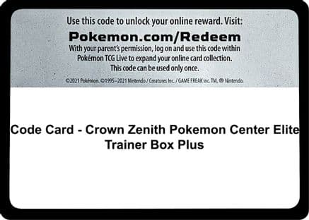 Code Card - Crown Zenith Pokemon Center Elite Trainer Box Plus — Crown Zenith