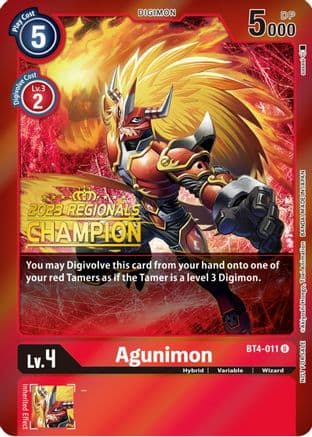 Agunimon - BT4-011 (2023 Regionals Champion) — Digimon Card Game card