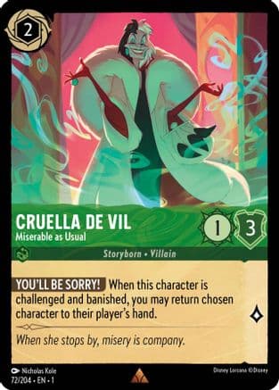 Cruella De Vil - Miserable as Usual — The First Chapter Disney Lorcana card by Nicholas Kole