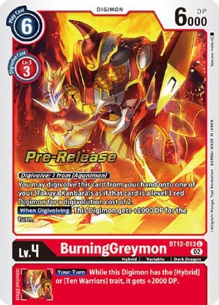 BurningGreymon — Across Time Pre-Release Cards Digimon Card Game card by Akiyoshi Honga, Toei Animation
