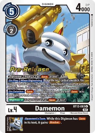 Damemon — Across Time Pre-Release Cards Digimon Card Game card by Akiyoshi Honga, Toei Animation