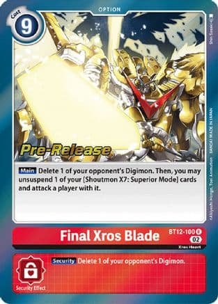 Final Xros Blade — Across Time Pre-Release Cards Digimon Card Game card by Akiyoshi Hongo, Toei Animation, BANDAI MADE IN JAPAN