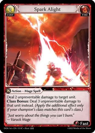 Spark Alight — Dawn of Ashes 1st Edition Grand Archive TCG card by Varack Mage