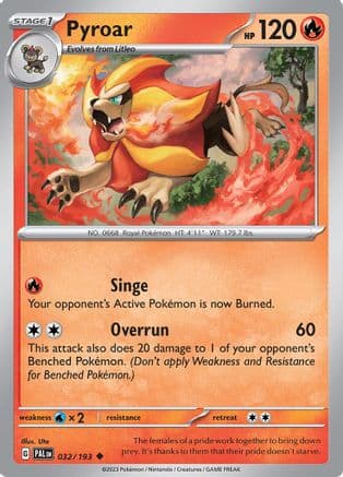 Pyroar - 032/193 — SV02: Paldea Evolved Pokémon TCG card by Uta