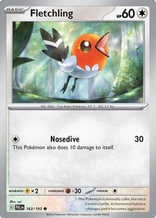 Fletchling — SV02: Paldea Evolved Pokémon TCG card by sui