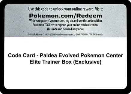 Code Card - Paldea Evolved Pokemon Center Elite Trainer Box (Exclusive) — SV02: Paldea Evolved