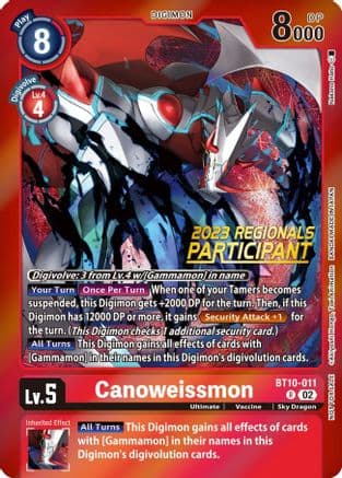 Canoweissmon (2023 Regionals Participant) — Xros Encounter Digimon Card Game card by Kaguyarou, Tenyukai