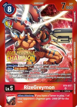 RizeGreymon (2023 Regionals Champion) — Digimon Card Game card