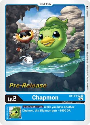 Chapmon — Versus Royal Knights Pre-Release Cards Digimon Card Game card by Akiyoshi Hongo, Toei Animation, BANDAI MADE IN JAPAN