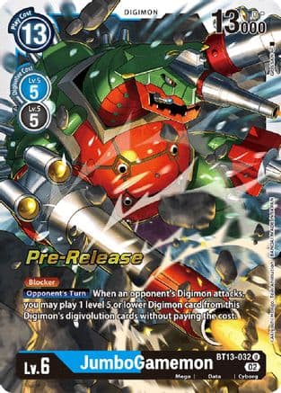 JumboGamemon — Versus Royal Knights Pre-Release Cards Digimon Card Game card by Atsushi Mizoki, Toei Animation, BANDAI MADE IN JAPAN