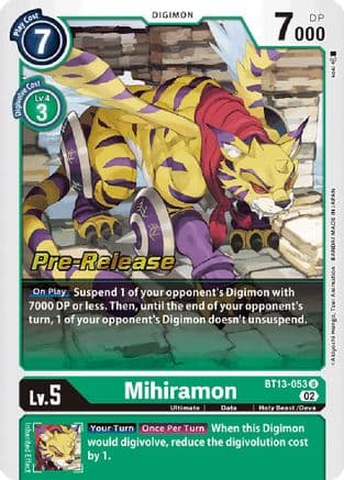Mihiramon — Versus Royal Knights Pre-Release Cards Digimon Card Game card by Akiyoshi Hongo, Toei Animation, BANDAI MADE IN JAPAN