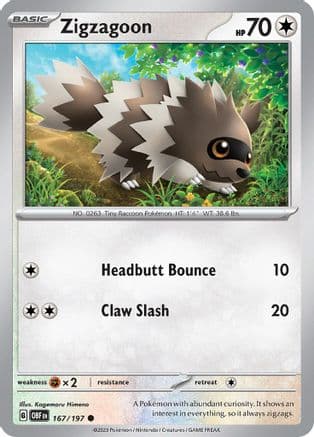 Zigzagoon — SV03: Obsidian Flames Pokémon TCG card by Kagemaru Himeno