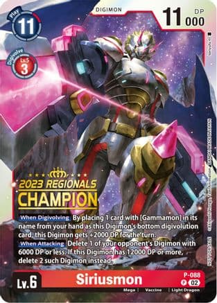 Siriusmon - P-088 (2023 Regionals Champion) — Digimon Card Game card