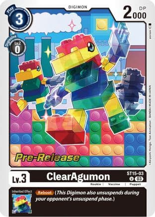 ClearAgumon — Starter Deck 15: Dragon of Courage Pre-Release Cards Digimon Card Game card by Akiyoshi Hongo, Toei Animation, BANDAI MADE IN JAPAN
