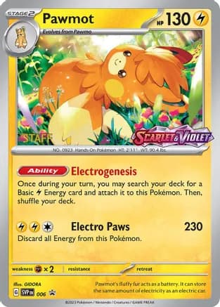 Pawmot - 006 (Prerelease) [Staff] — SV: Scarlet & Violet Promo Cards