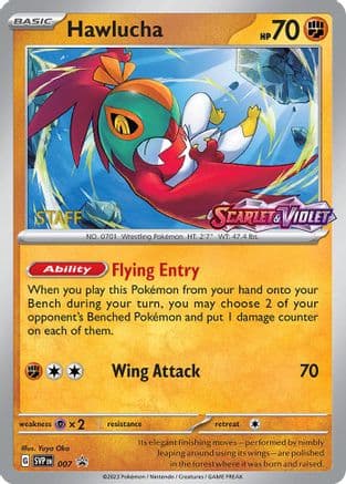 Hawlucha - 007 (Prerelease) [Staff] — SV: Scarlet & Violet Promo Cards Pokémon TCG card by Yuyu Oko
