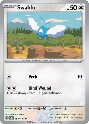 Swablu - 152/182 — SV04: Paradox Rift Pokémon TCG card by HYOGONOSUKE