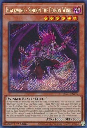 Blackwing - Simoon the Poison Wind (Secret Rare) — 25th Anniversary Rarity Collection Yu-Gi-Oh! card by Studio Dice/SHUEISHA, TV TOKYO, KONAMI