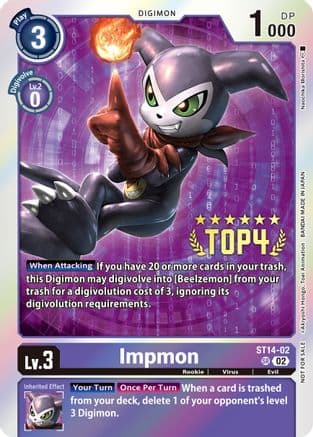 Impmon (Digimon 3-On-3 Top 4) — Digimon Card Game card