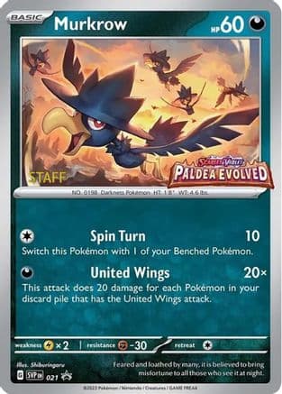 Murkrow - 021 (Prerelease) [Staff] — SV: Scarlet & Violet Promo Cards Pokémon TCG card by D.Bulmaro