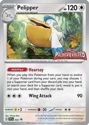 Pelipper - 022 (Prerelease) [Staff] — SV: Scarlet & Violet Promo Cards Pokémon TCG card by Nisota Nino