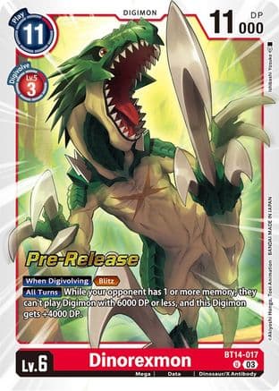 Dinorexmon — Blast Ace Pre-Release Cards Digimon Card Game card by Akiyoshi Honga, Toei Animation