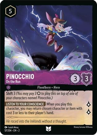 Pinocchio - On the Run — Rise of the Floodborn Disney Lorcana card by Isaiah Mesq