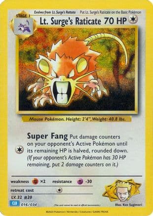 Lt. Surge's Raticate — Trading Card Game Classic Pokémon TCG card by Ken Sugimori