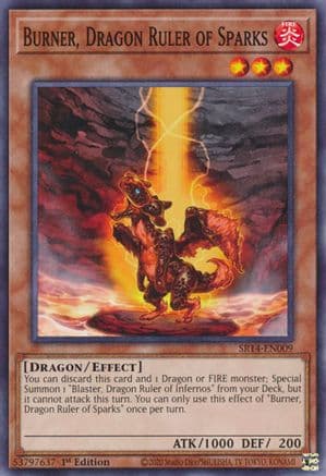 Burner, Dragon Ruler of Sparks — Structure Deck: Fire Kings Yu-Gi-Oh! card by Studio Dice/SHUEISHA, TV TOKYO, KONAMI