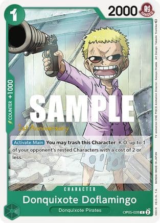 Donquixote Doflamingo (028) — Awakening of the New Era: 1st Anniversary Tournament Cards One Piece Card Game card by Kazuya Hisada / Takashi Yoshiike