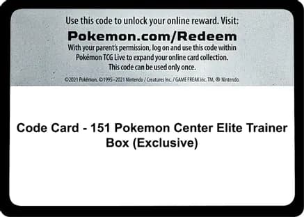 Code Card - 151 Pokemon Center Elite Trainer Box (Exclusive) — SV: Scarlet & Violet 151