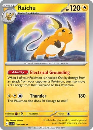 Raichu - 019/091 — SV: Paldean Fates Pokémon TCG card by Naoyo Kimura