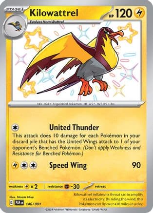 Kilowattrel - 146/091 — SV: Paldean Fates Pokémon TCG card by Nisota Niso
