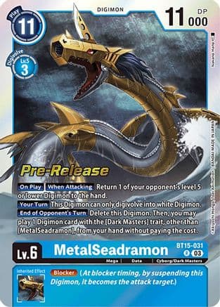 MetalSeadramon — Exceed Apocalypse Pre-Release Cards Digimon Card Game card by Akiyoshi Hongō, Toei Animation, BANDAI MADE IN JAPAN