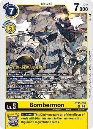 Bombermon — Exceed Apocalypse Pre-Release Cards Digimon Card Game card by Akiyoshi Hongo, Toei Animation, BANDAI MADE IN JAPAN