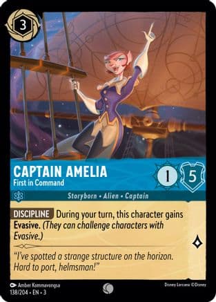 Captain Amelia - First in Command — Into the Inklands Disney Lorcana card by Amber Kommavongsa