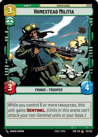 Homestead Militia — Spark of Rebellion Star Wars: Unlimited card by Joshua Carson