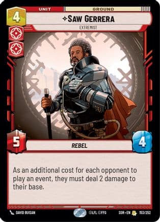 Saw Gerrera - Extremist — Spark of Rebellion Star Wars: Unlimited card by David Buisan