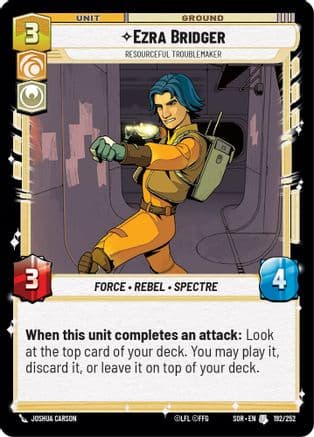 Ezra Bridger - Resourceful Troublemaker — Spark of Rebellion Star Wars: Unlimited card by Joshua Carson