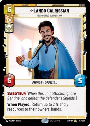 Lando Calrissian - Responsible Businessman — Spark of Rebellion Star Wars: Unlimited card by Audrey Hotte