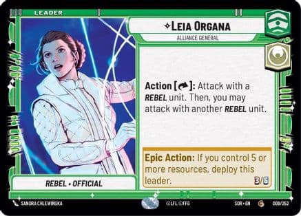 Leia Organa - Alliance General — Spark of Rebellion Star Wars: Unlimited card by Sandra Chlewińska