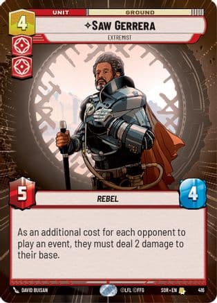 Saw Gerrera - Extremist (Hyperspace) — Spark of Rebellion Star Wars: Unlimited card by David Buisan