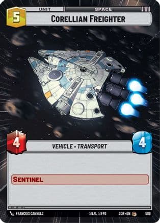 Corellian Freighter (Hyperspace) — Spark of Rebellion Star Wars: Unlimited card by FRANCISCO CANNELLA