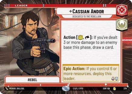 Cassian Andor - Dedicated to the Rebellion (Hyperspace) — Spark of Rebellion Star Wars: Unlimited card by Michael Komarck