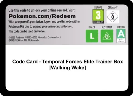 Code Card - Temporal Forces Pokemon Center Elite Trainer Box (Exclusive) [Walking Wake] — SV05: Temporal Forces