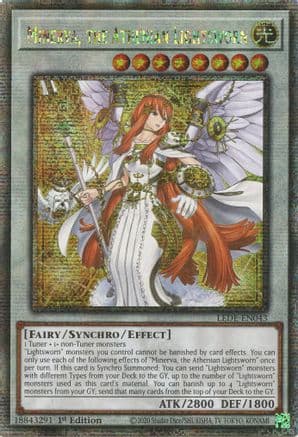 Minerva, the Athenian Lightsworn (Quarter Century Secret Rare) — Legacy of Destruction Yu-Gi-Oh! card by Studio Dice / Katsuya Kono