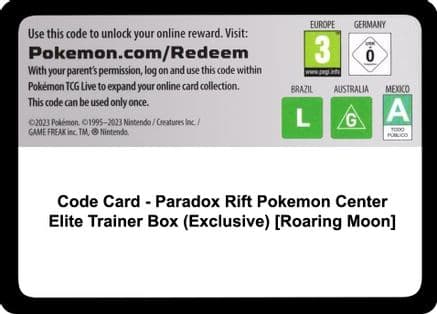 Code Card - Paradox Rift Pokemon Center Elite Trainer Box (Exclusive) [Roaring Moon] — SV04: Paradox Rift